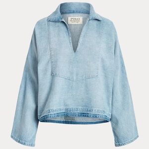 Polo Ralph Lauren Relaxed Fit Popover Cotton-Linen Twill Top XS